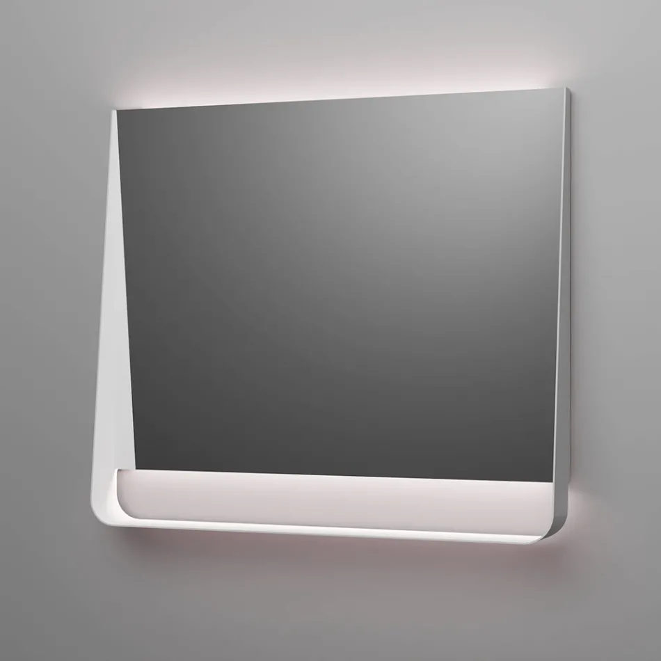 Composición de baño con 2 cajones, lavabo blanco, espejo y mueble de pared - Elios Viadurini