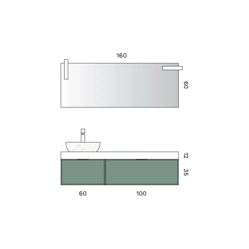 Composición de baño con 2 cajones, lavabo de cerámica Calacatta y espejo - Orione Viadurini