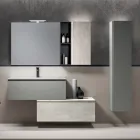 Composición de baño con 2 cajones, mueble de pared, columna y espejo - Titan Viadurini