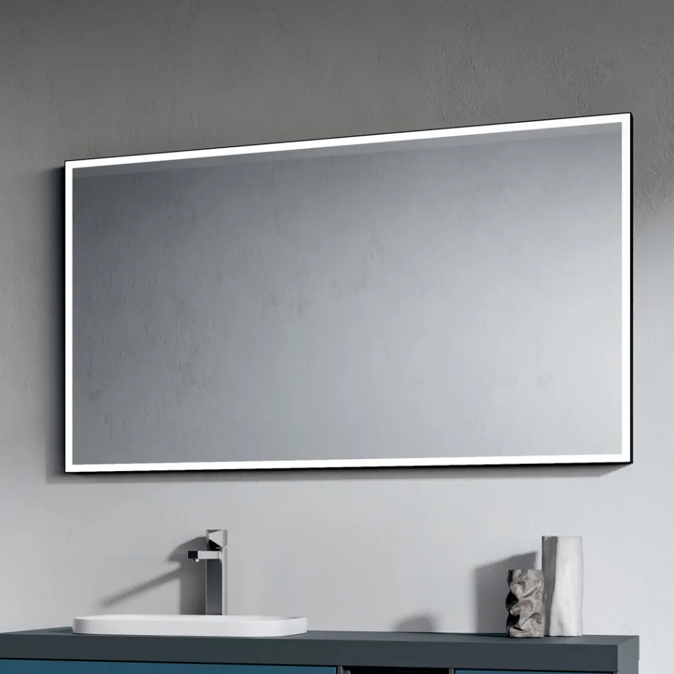 Composición de baño con 4 cajones azul Avio, espejo y lavabo - Velaria Viadurini