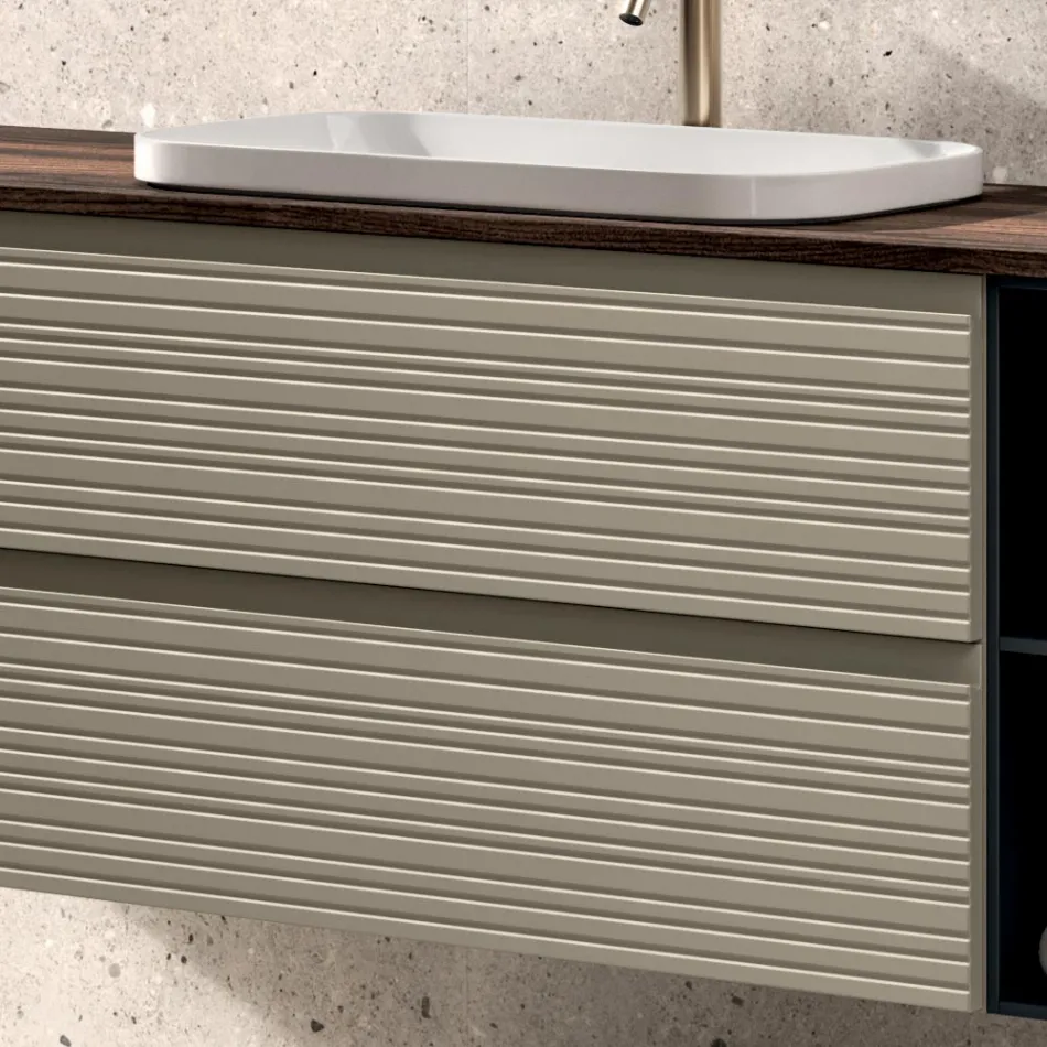 Composición de baño con 4 cajones, lavabo, espejo y estantes abiertos - Elios Viadurini