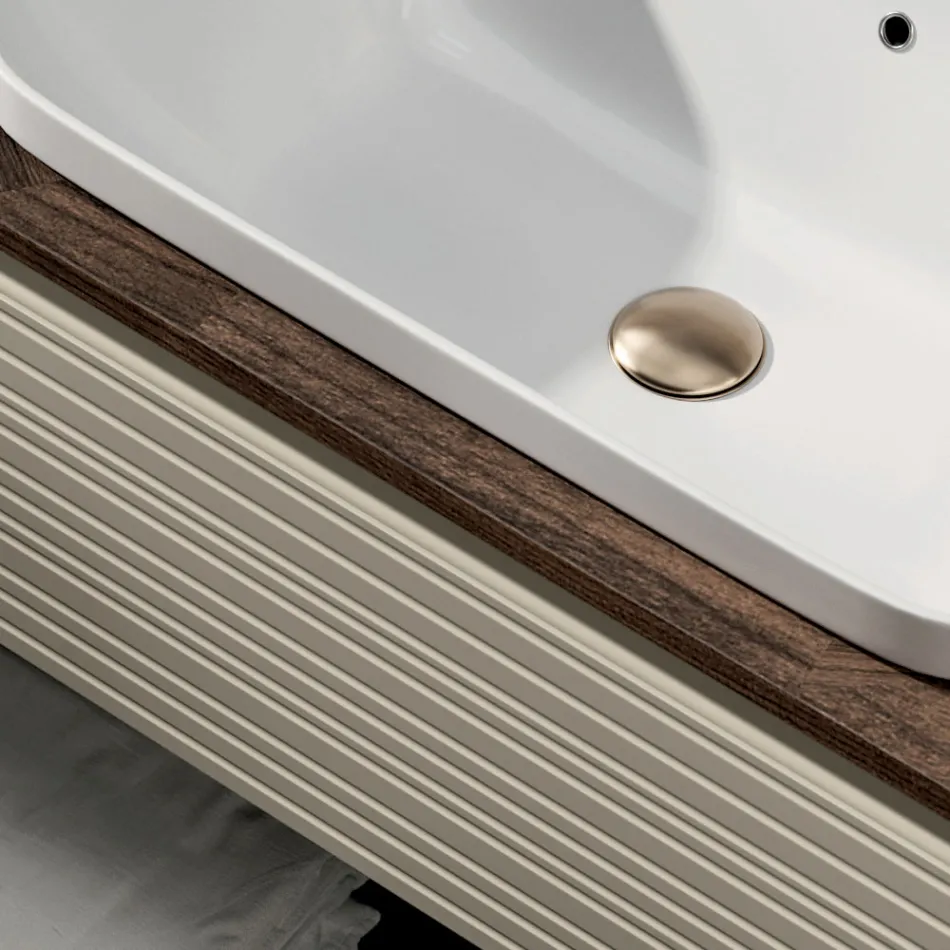 Composición de baño con 4 cajones, lavabo, espejo y estantes abiertos - Elios Viadurini