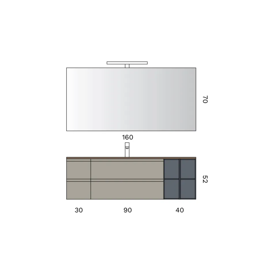 Composición de baño con 4 cajones, lavabo, espejo y estantes abiertos - Elios Viadurini