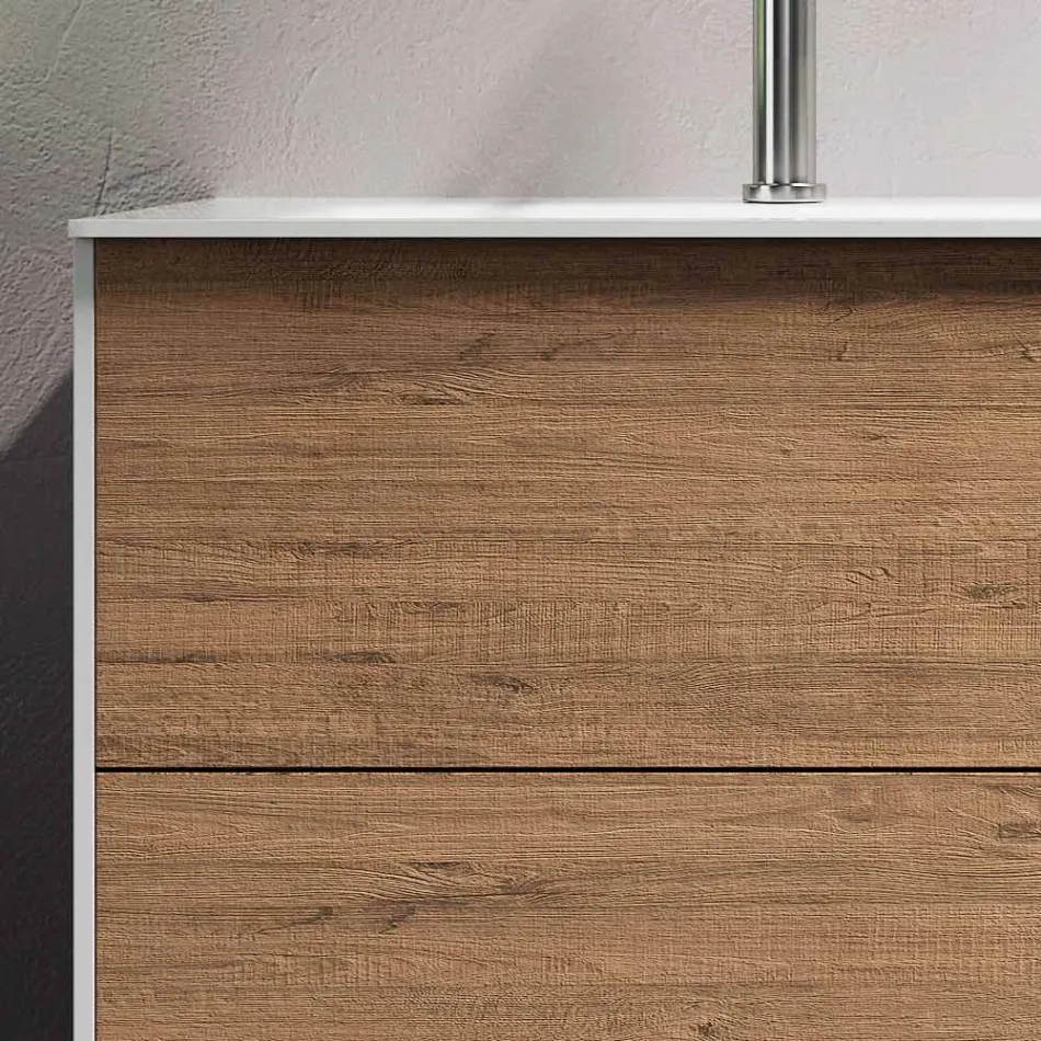 Composición de Baño con Base Roble Miel, Lavabo y Espejo Made in Italy - Kilos Viadurini