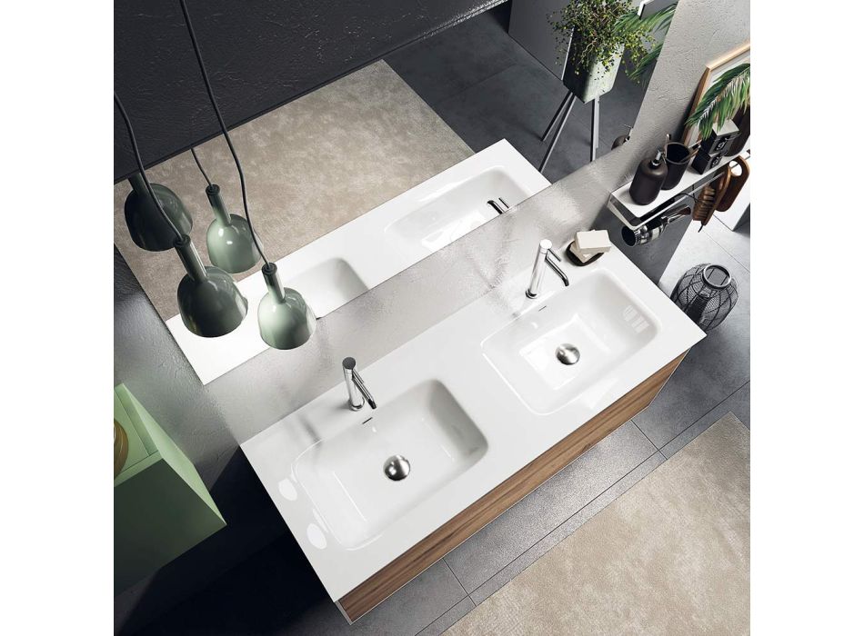 Composición de Baño con Base Roble Miel, Lavabo y Espejo Made in Italy - Kilos Viadurini