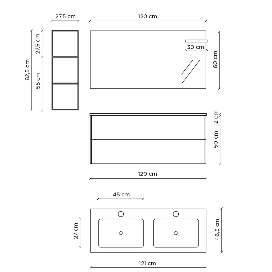 Composición de Baño con Base Roble Miel, Lavabo y Espejo Made in Italy - Kilos Viadurini