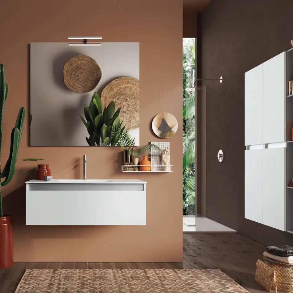 Composición de Baño con Base Suspendida, Espejo y Lavabo Made in Italy - Dream Viadurini