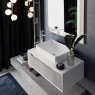 Composición de baño con base, encimera, lavabo y columna de espejo Made in Italy - Polsen Viadurini