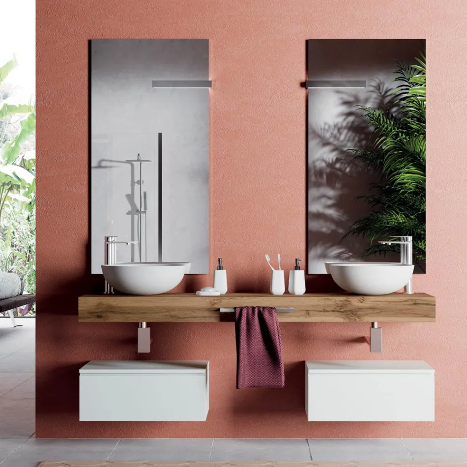Composición de Baño con Bases Antirrayas y Lavabos de Resina Made in Italy - Palom Viadurini