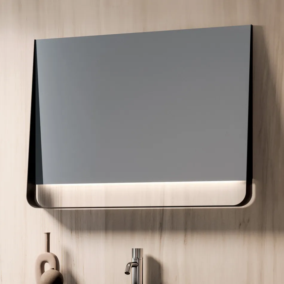 Composición de baño con cajones, lavabo y espejo LED - Orione Viadurini