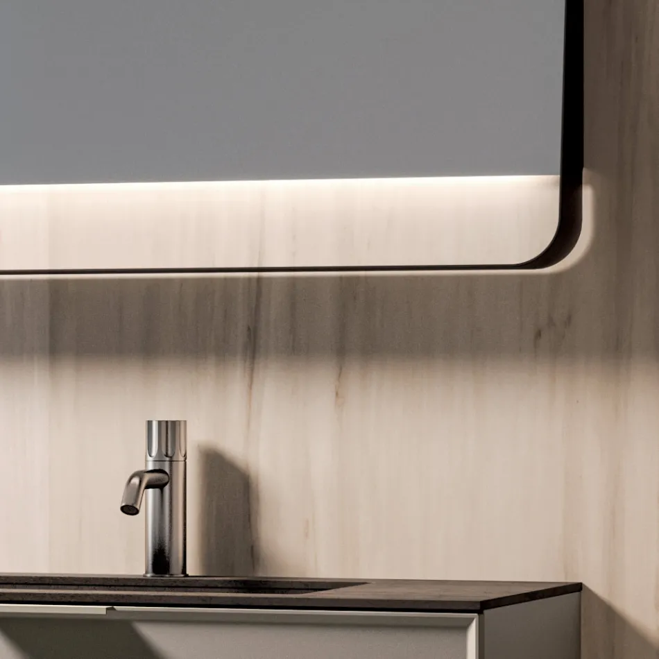 Composición de baño con cajones, lavabo y espejo LED - Orione Viadurini