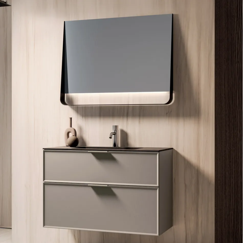 Composición de baño con cajones, lavabo y espejo LED - Orione Viadurini