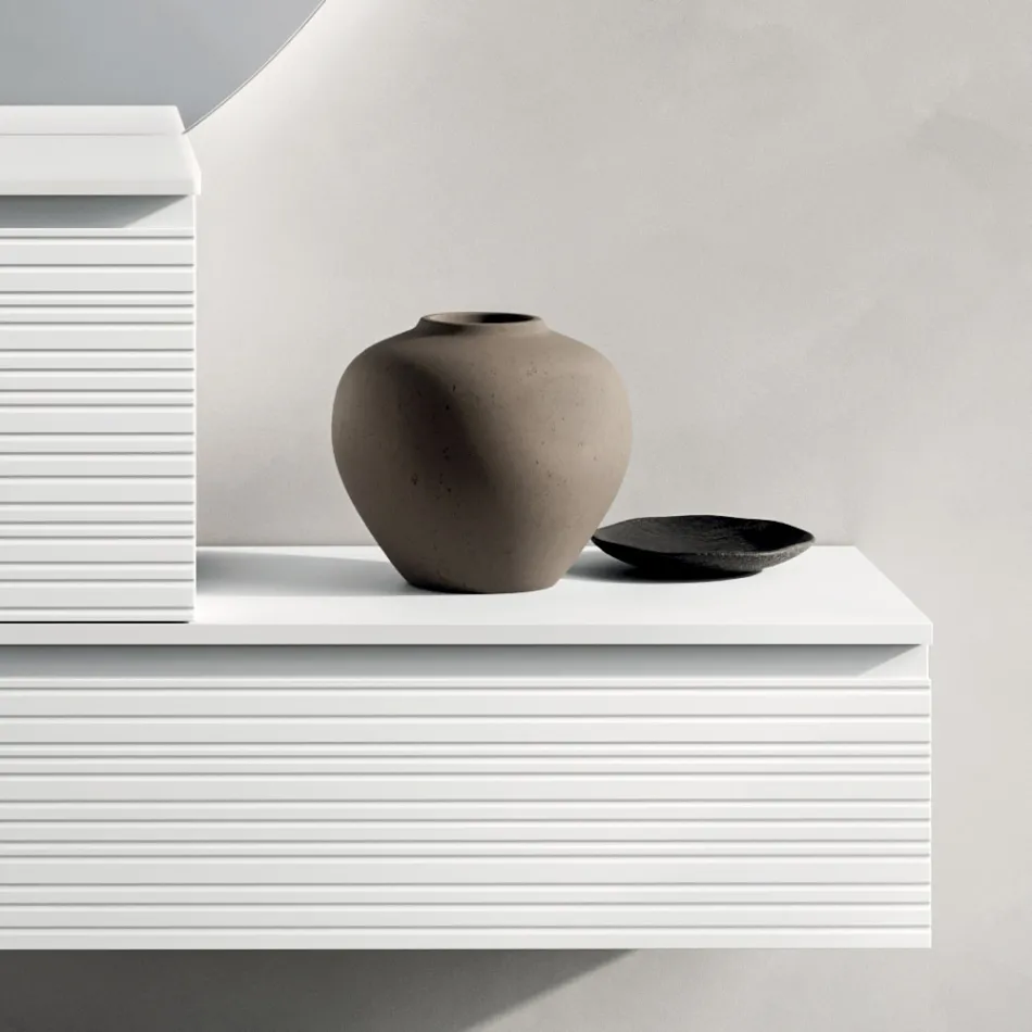 Composición de baño con cajones, lavabo de cerámica y espejo LED - Elios Viadurini