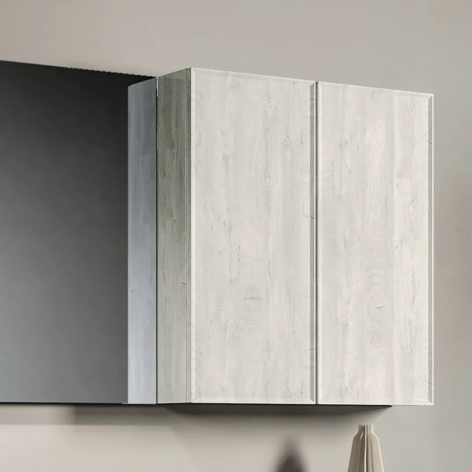 Composición de baño con cajones, lavabo, espejo y mueble de pared - Orione Viadurini