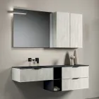 Composición de baño con cajones, lavabo, espejo y mueble de pared - Orione Viadurini