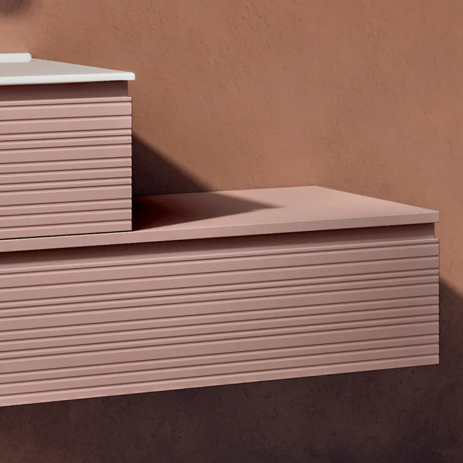 Composición de baño con cajones, lavabo y espejo en rosa empolvado - Elios Viadurini