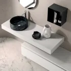 Composición de baño con cajón, lavabo, espejo, mueble de pared y estantería - Elios Viadurini