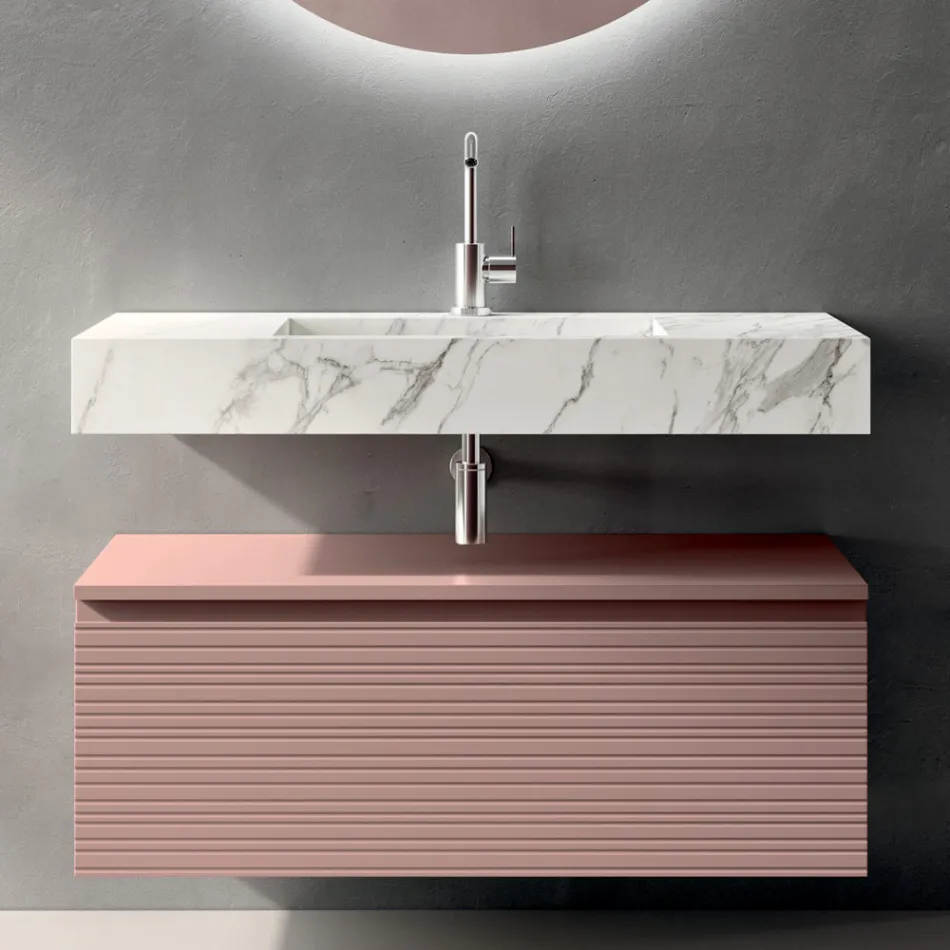Composición de baño con cajón rosa empolvado y lavabo Calacatta - Elios Viadurini