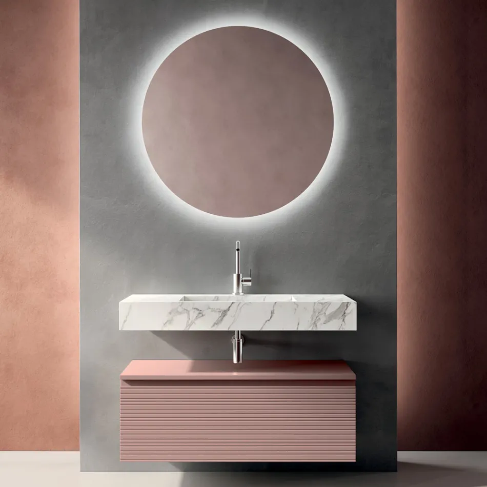Composición de baño con cajón rosa empolvado y lavabo Calacatta - Elios Viadurini