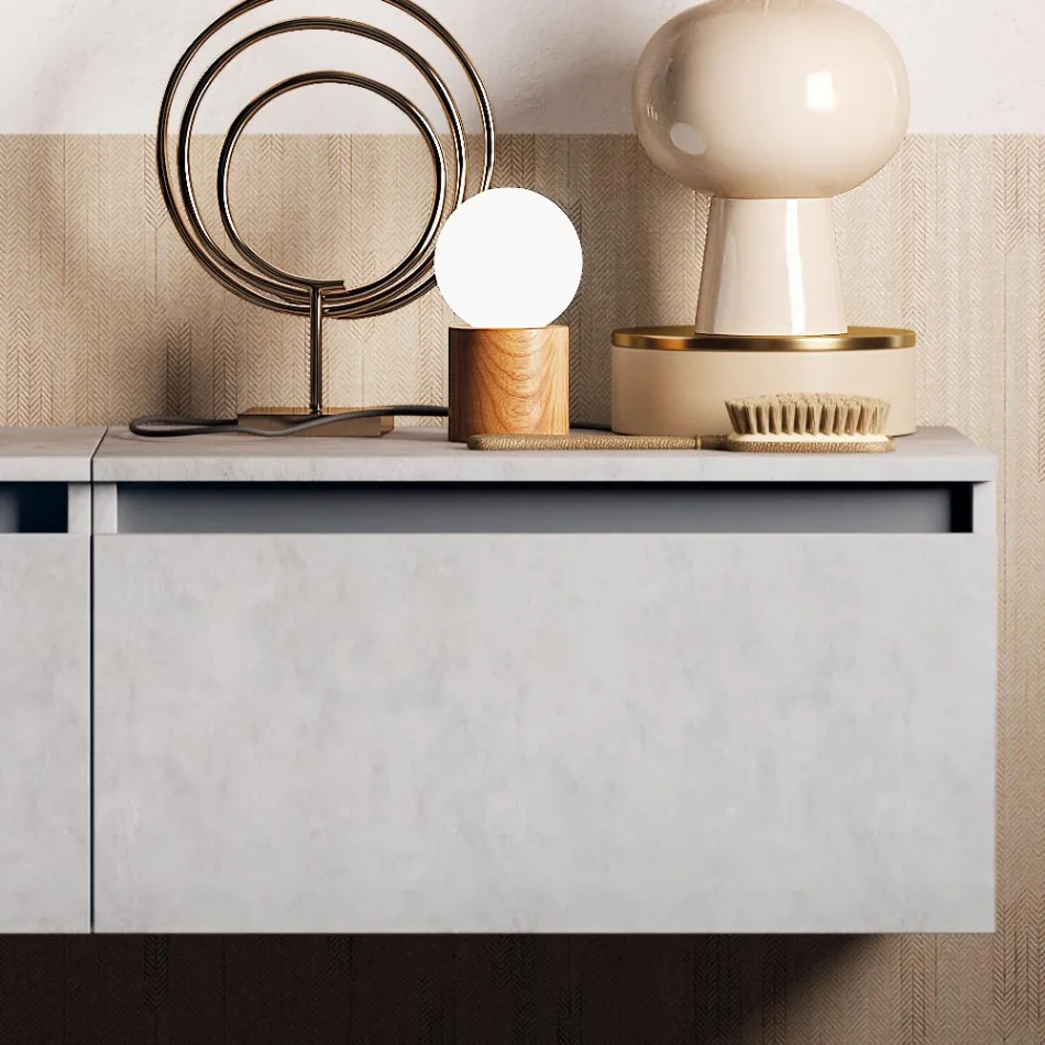 Composición de Baño con Lavabo, Base Suspendida y Espejo Made in Italy - Dream Viadurini