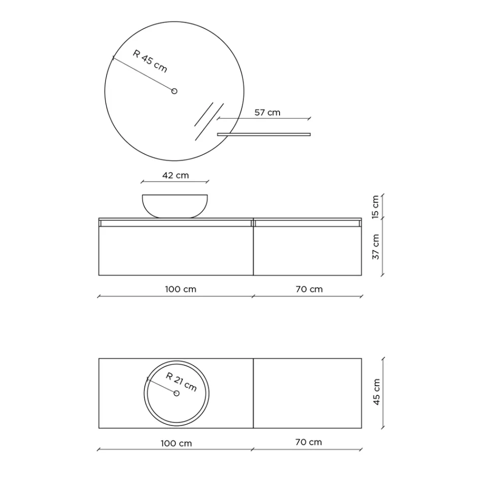 Composición de Baño con Lavabo, Base Suspendida y Espejo Made in Italy - Dream Viadurini