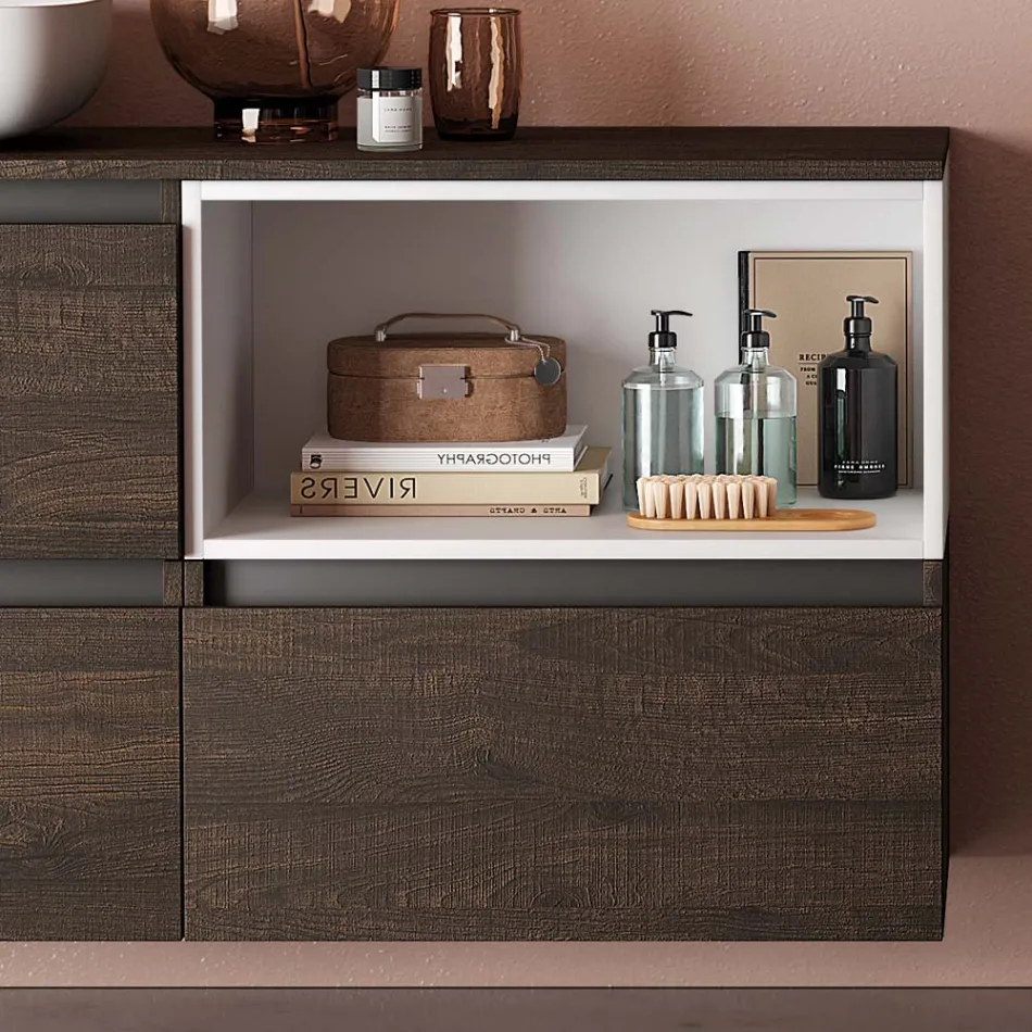 Composición de Baño con Lavabo de Cerámica y Espejo Made in Italy - Dream Viadurini