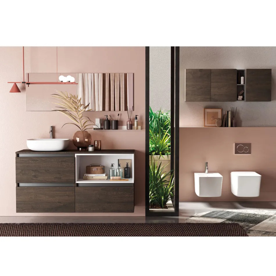 Composición de Baño con Lavabo de Cerámica y Espejo Made in Italy - Dream Viadurini