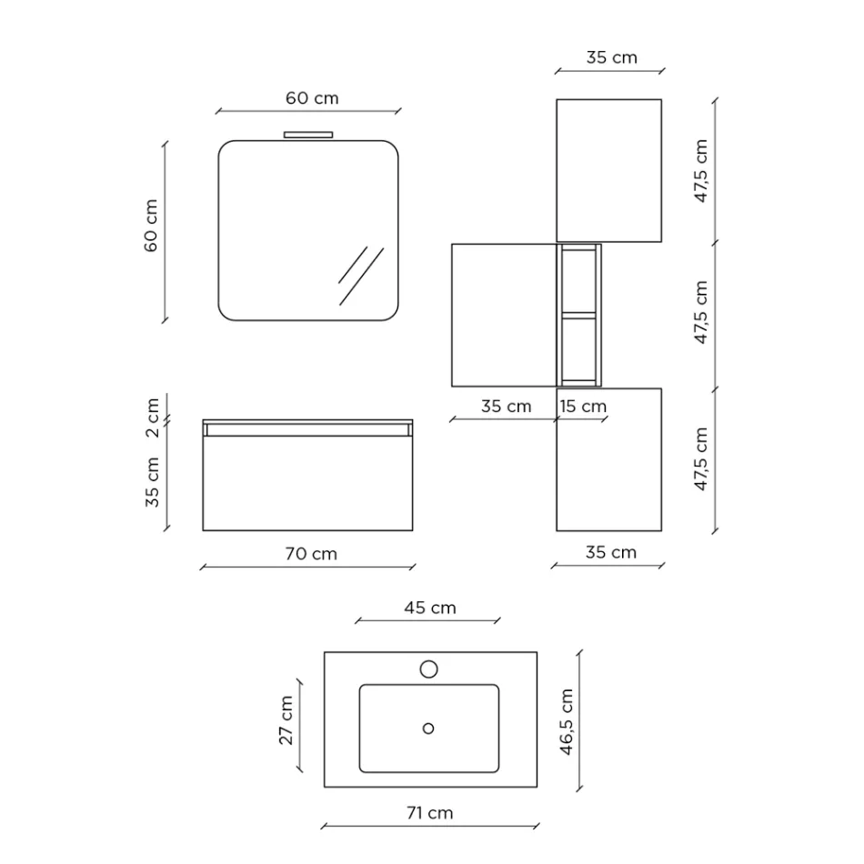 Composición de Baño con Lavabo de Resina Base Anti-Rasguños Made in Italy - Dream Viadurini