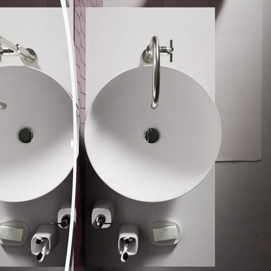 Composición de baño con lavabo de resina y espejo Made in Italy - Palom Viadurini