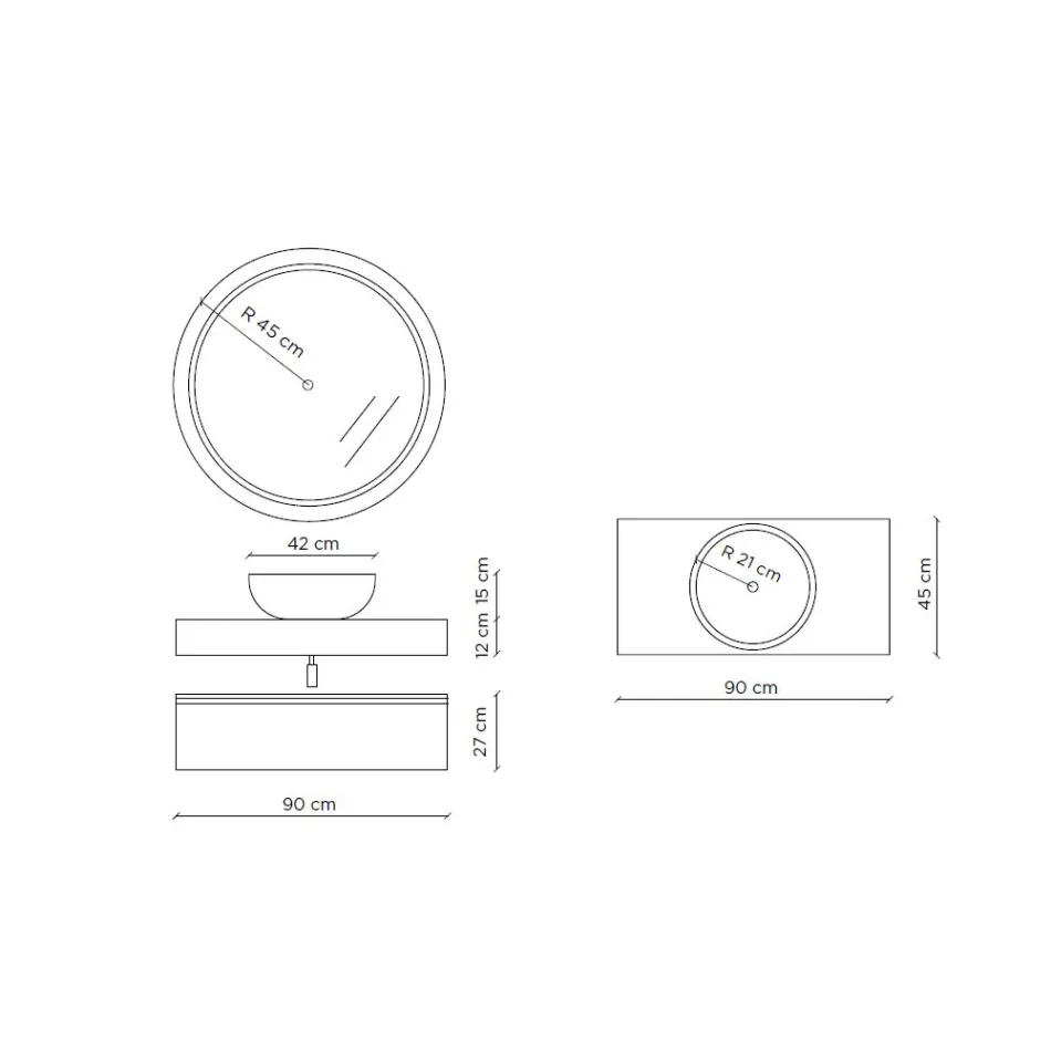 Composición de baño con lavabo de resina y espejo Made in Italy - Palom Viadurini