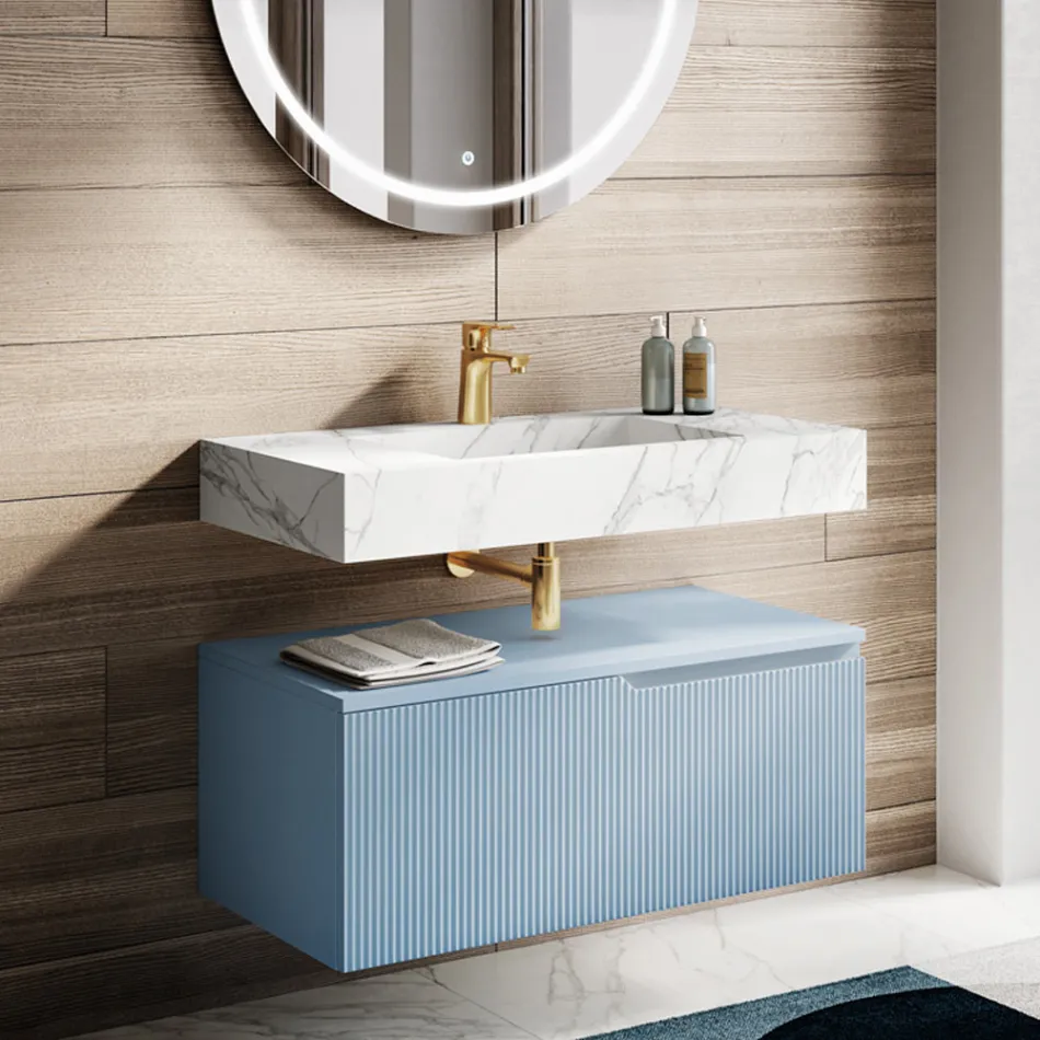 Composición de baño con encimera de HPL Calacatta Made in Italy - Talassa Viadurini
