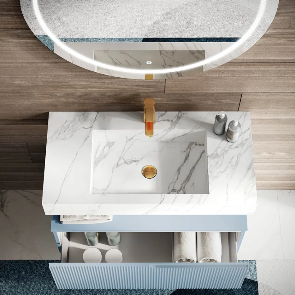 Composición de baño con encimera de HPL Calacatta Made in Italy - Talassa Viadurini