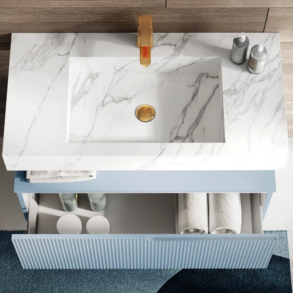 Composición de baño con encimera de HPL Calacatta Made in Italy - Talassa Viadurini