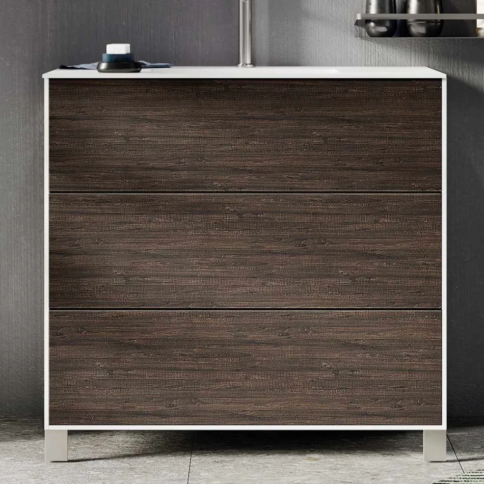 Composición de baño con espejo, base y lavabo de resina Made in Italy - Kilos Viadurini