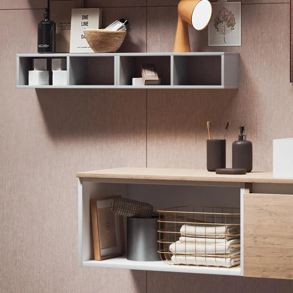 Composición de Baño con Espejo con Lámpara Integrada, Lavabo y Base - Dream Viadurini