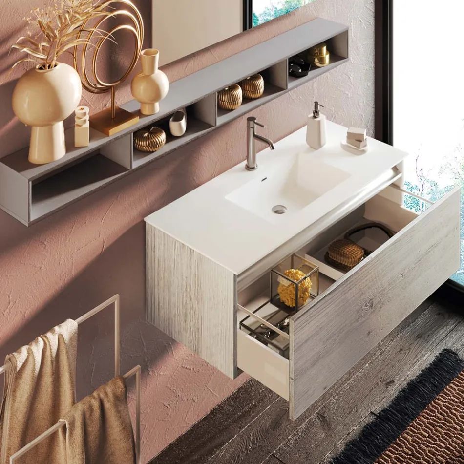 Composición de Baño con Espejo y Lámpara Base Anti-Rasguños Made in Italy - Dream Viadurini