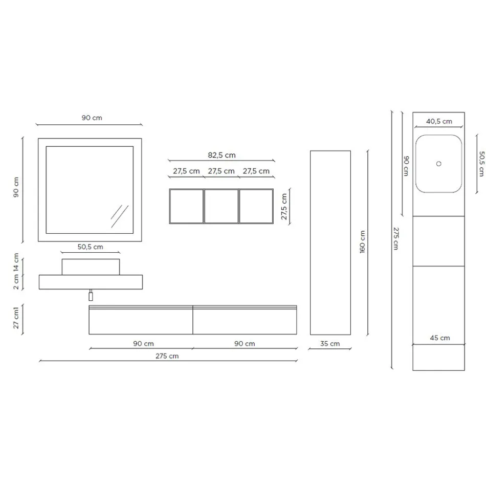 Composición de baño con espejo y lavabo de cerámica Made in Italy - Palom Viadurini