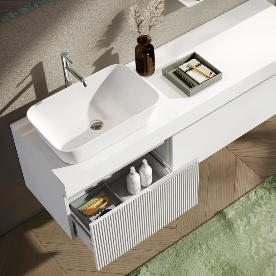 Composición de baño con espejo y estante Made in Italy - Erebo Viadurini