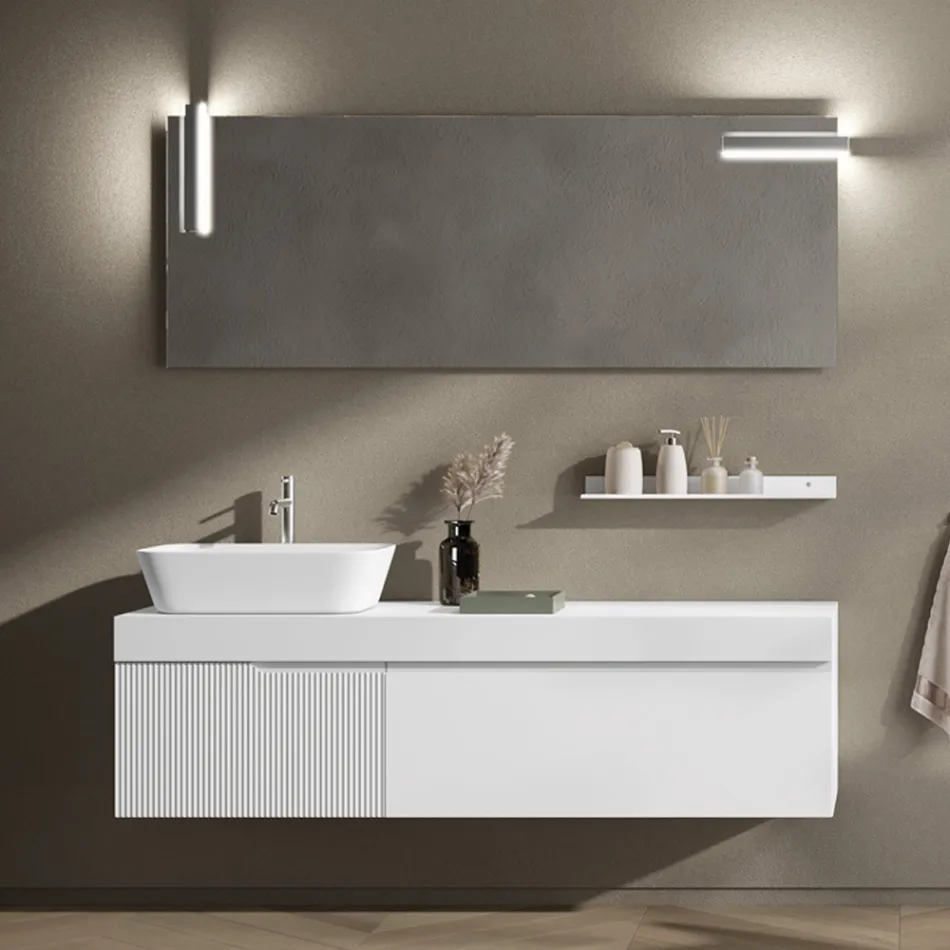 Composición de baño con espejo y estante Made in Italy - Erebo Viadurini