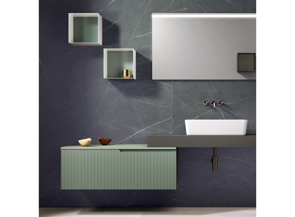 Composición de Baño con Espejo y Muebles Altos de Metal Made in Italy - Efesto Viadurini