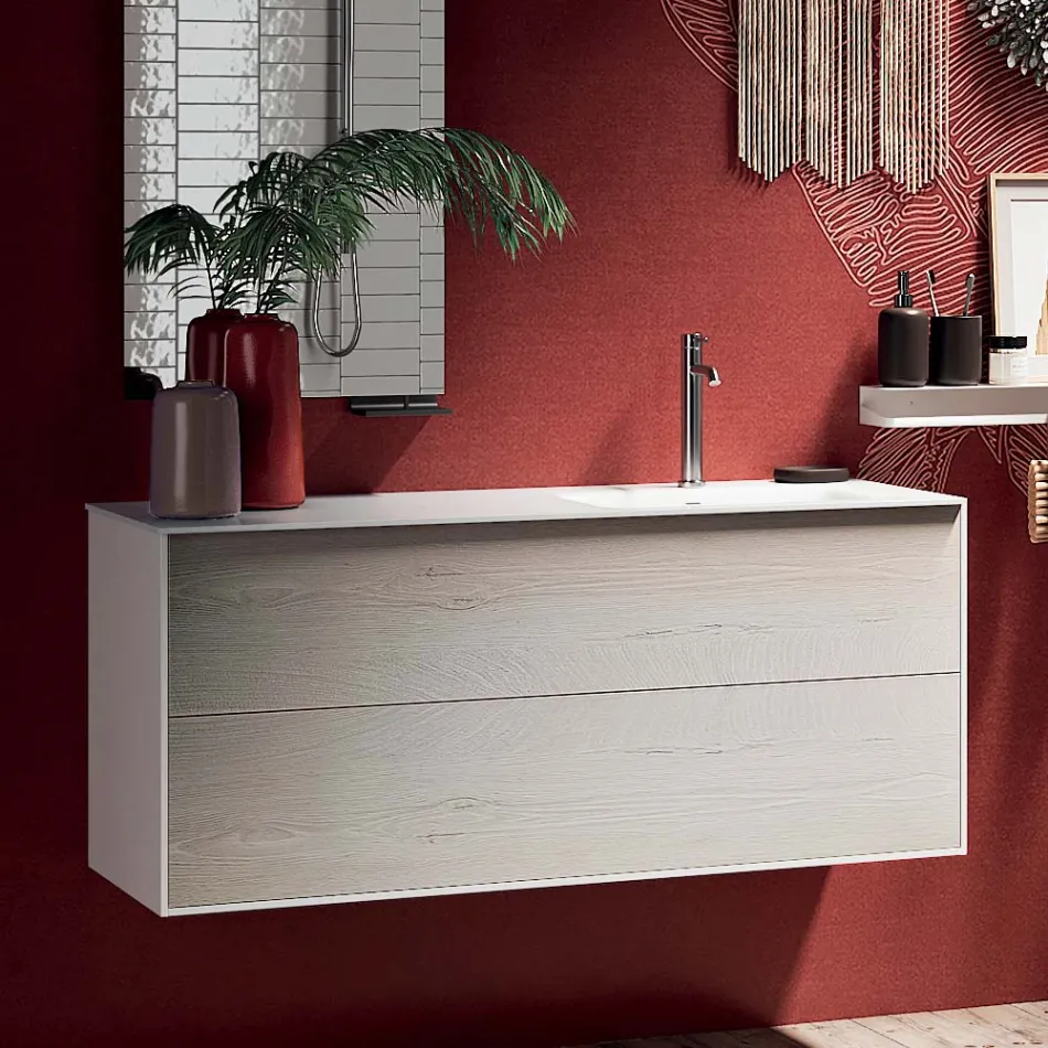 Composición de Baño con Espejo Giratorio 180°, Base y Lavabo Made in Italy - Kilos Viadurini