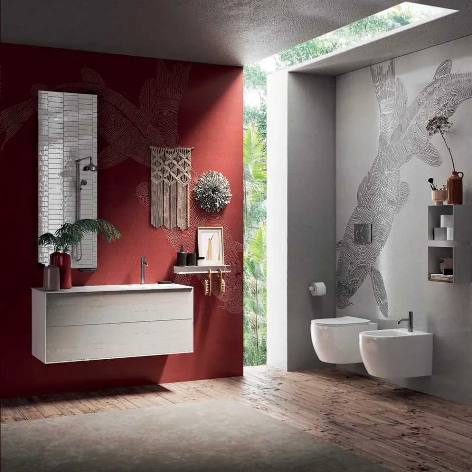 Composición de Baño con Espejo Giratorio 180°, Base y Lavabo Made in Italy - Kilos Viadurini
