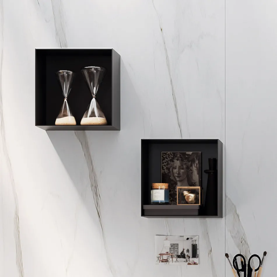 Composición de Baño con Espejo, Lavabo de Resina y Base Made in Italy - Palom Viadurini