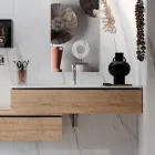 Composición de Baño con Espejo, Lavabo de Resina y Base Made in Italy - Palom Viadurini