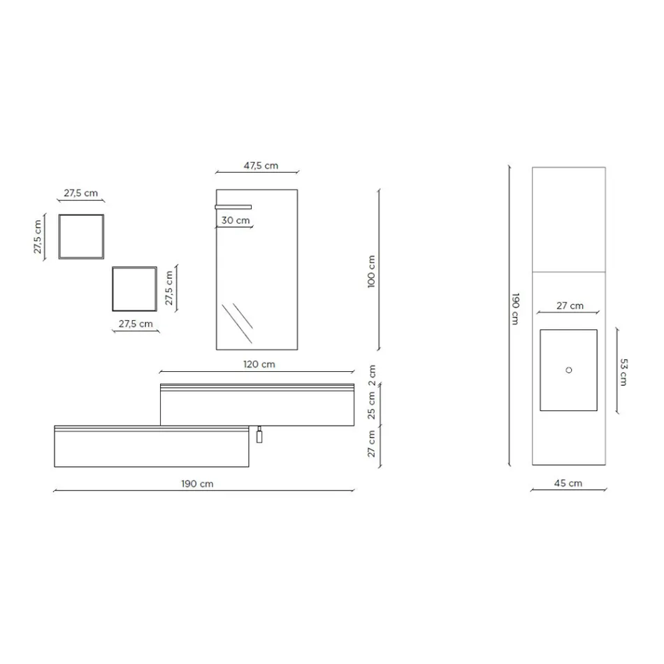 Composición de Baño con Espejo, Lavabo de Resina y Base Made in Italy - Palom Viadurini