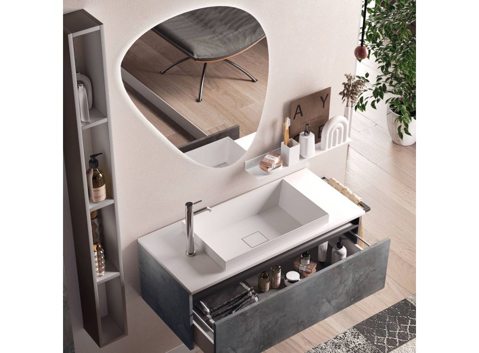 Composición de Baño con Espejo Moderno, Base y Lavabo Made in Italy - Dream Viadurini