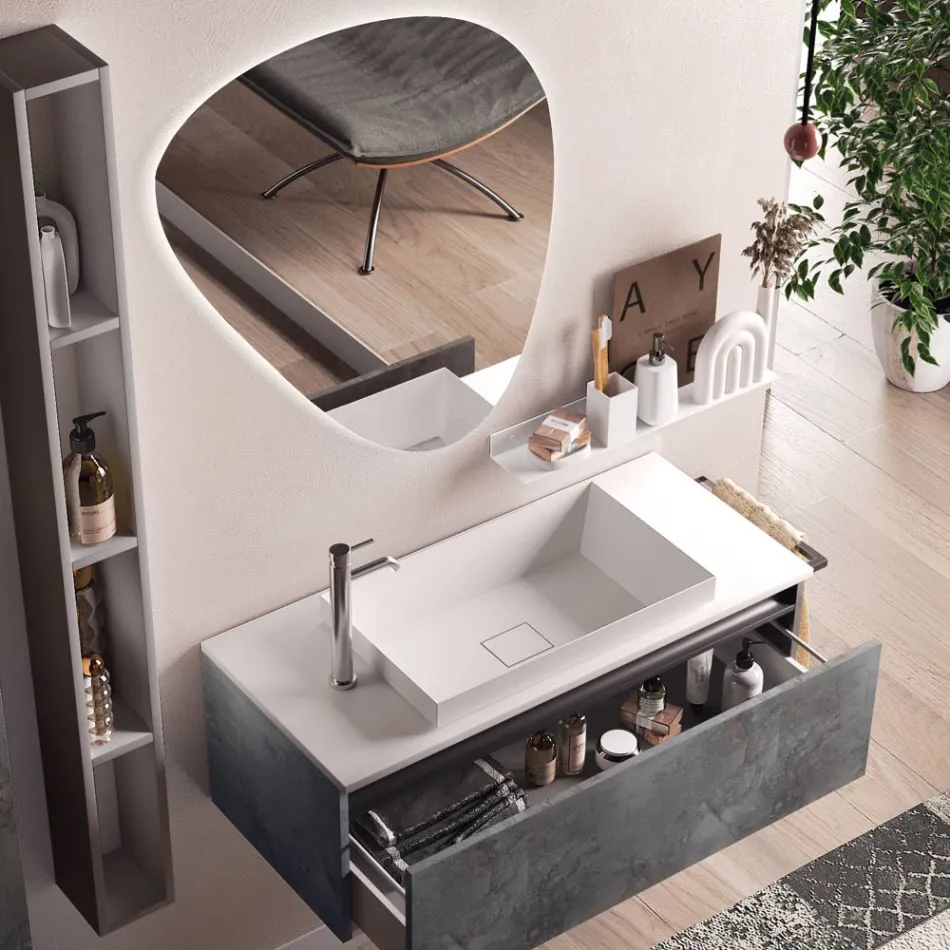 Composición de Baño con Espejo Moderno, Base y Lavabo Made in Italy - Dream Viadurini