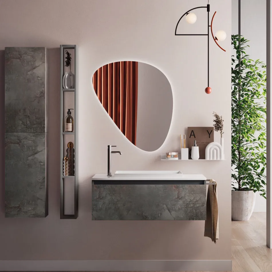 Composición de Baño con Espejo Moderno, Base y Lavabo Made in Italy - Dream Viadurini