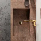 Composición de baño con espejo moderno y lavabo consola Made in Italy - Palom Viadurini