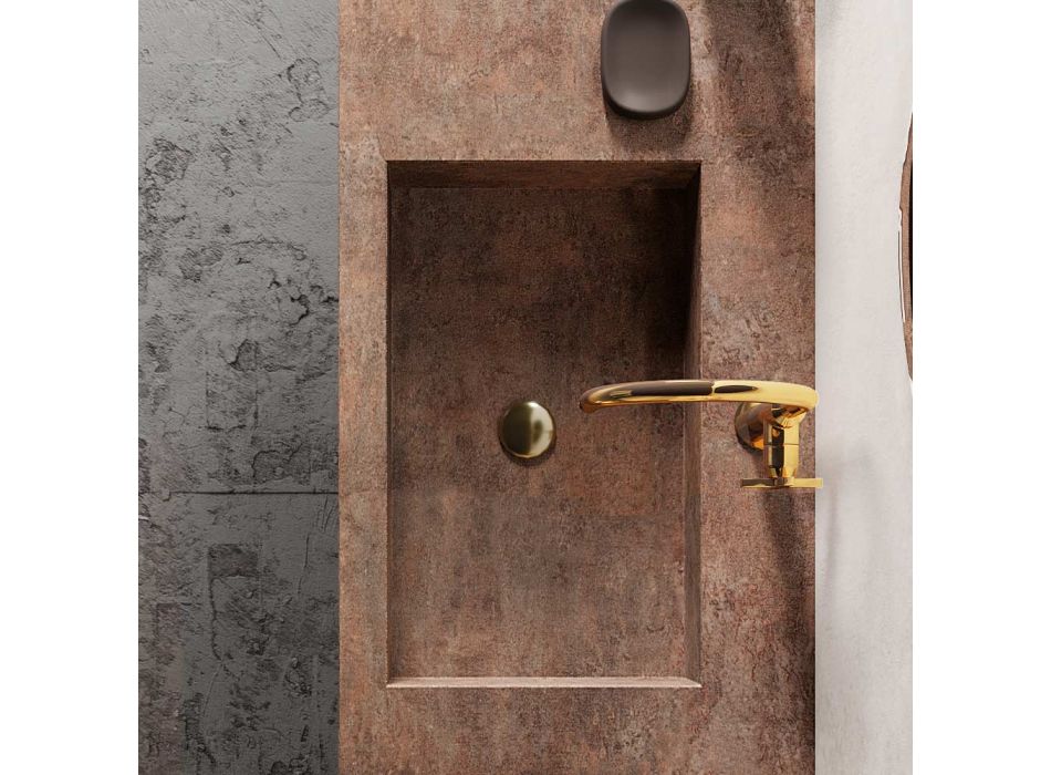 Composición de baño con espejo moderno y lavabo consola Made in Italy - Palom Viadurini